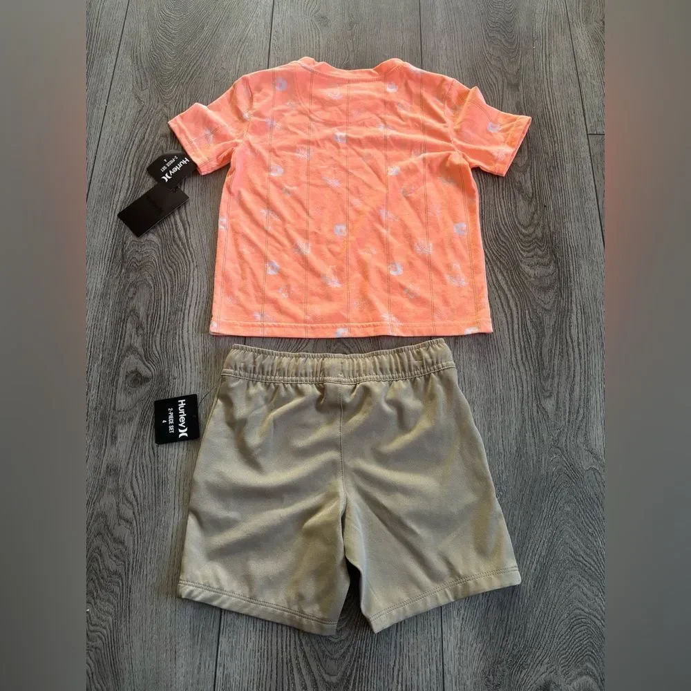 Hurley Orange T-Shirt and Tan Shorts Set